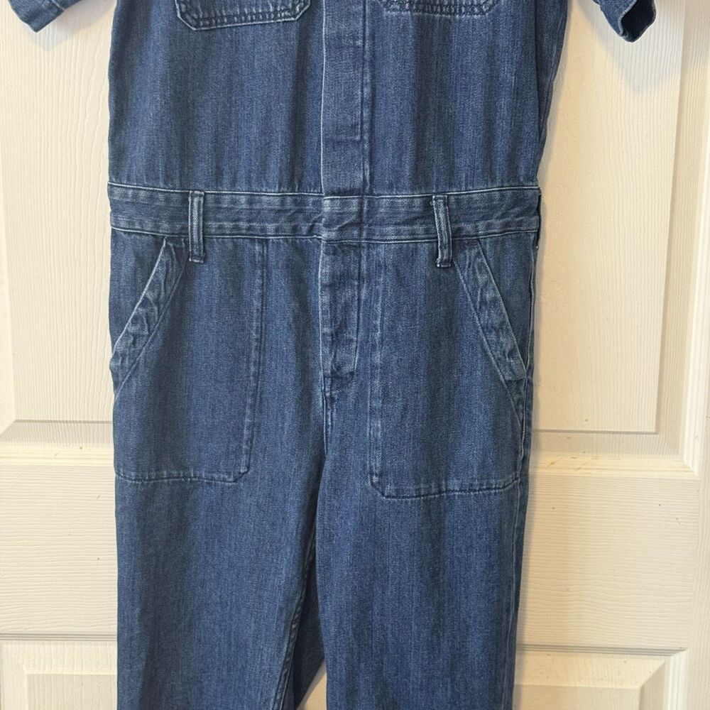 Everlane Super-Soft Coverall Blue Denim Jumpsuit Raw Hem Organic Cotton Size 4 - Picture 9 of 15